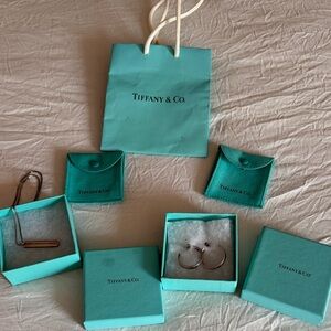 Tiffany & Co. SSilver Jewelry Bar Necklace/ Bar Hoops with Iconic Blue Packaging